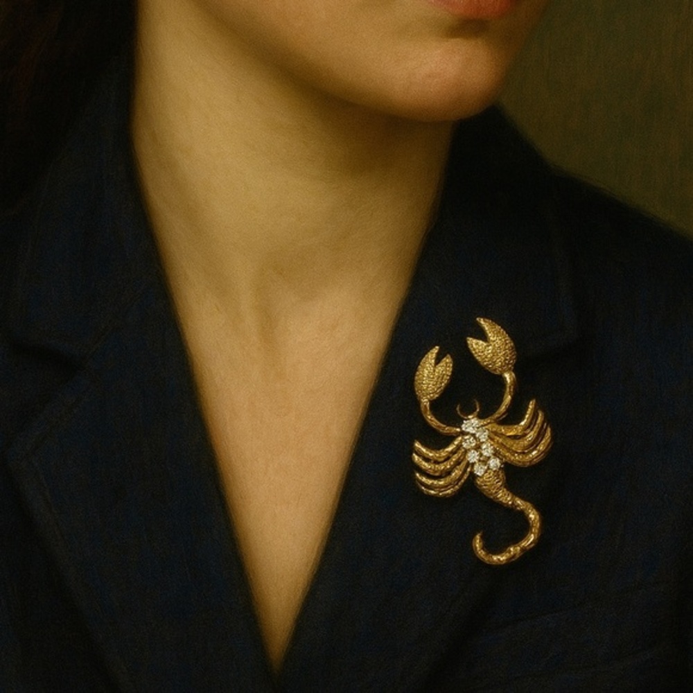 Golden Scorpion Rhinestone Brooch – Fierce Elegance with Vintage Glam Spark new‎